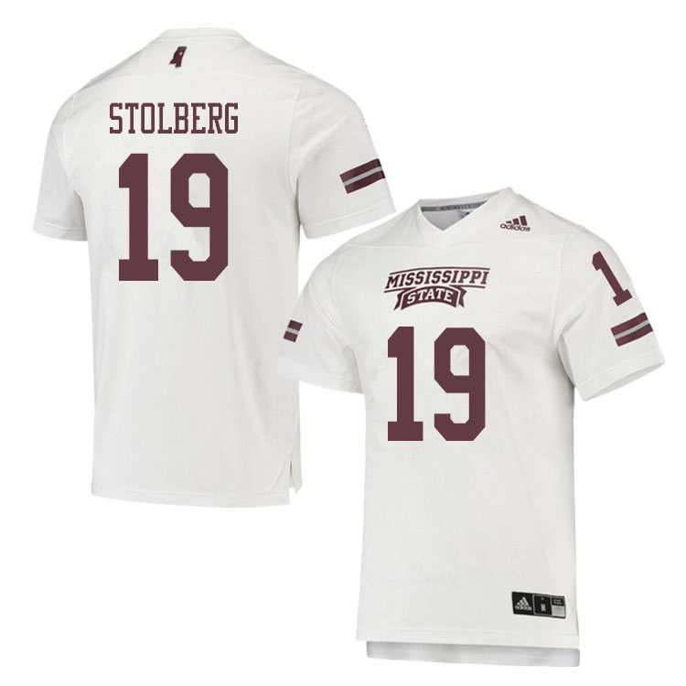 Men #19 Justin Stolberg Mississippi State Bulldogs College Football Jerseys Sale-White - Click Image to Close